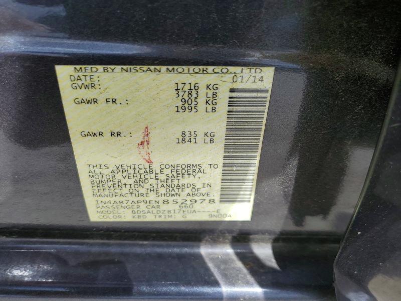 Aukcja sprzedaży 2014 Nissan Sentra, vin: 1N4AB7AP9EN852978, numer aukcji: 57496896