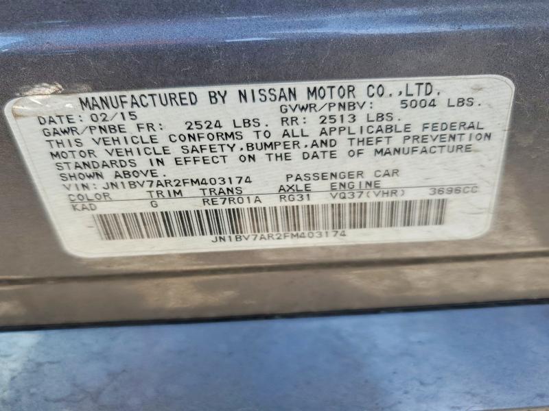 56488436 :رقم المزاد ، JN1BV7AR2FM403174 vin ، 2015 Infiniti Q50 مزاد بيع