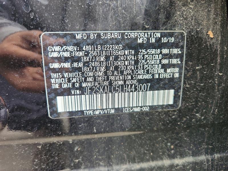 59233416 :رقم المزاد ، JF2SKALC5LH443007 vin ، 2020 Subaru Forester مزاد بيع
