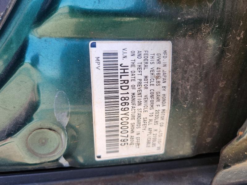 Aukcja sprzedaży 2000 Honda Cr-v, vin: JHLRD1869YC000795, numer aukcji: 57377876