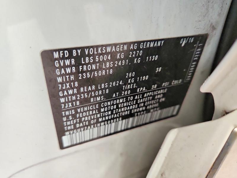 56361536 :رقم المزاد ، WVGUV7AX1HW509056 vin ، 2017 Volkswagen Tiguan مزاد بيع