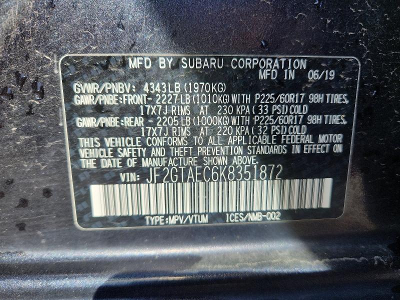 Aukcja sprzedaży 2019 Subaru Crosstrek, vin: JF2GTAEC6K8351872, numer aukcji: 55779156