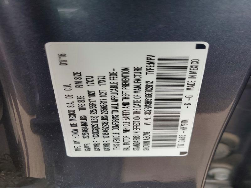 58772006 :رقم المزاد ، 3CZRM3H51GG702812 vin ، 2016 Honda Cr-v مزاد بيع