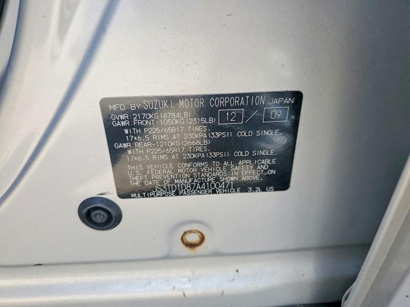 58304826 :رقم المزاد ، JS3TD1D87A4100471 vin ، 2010 Suzuki Grand Vitara مزاد بيع