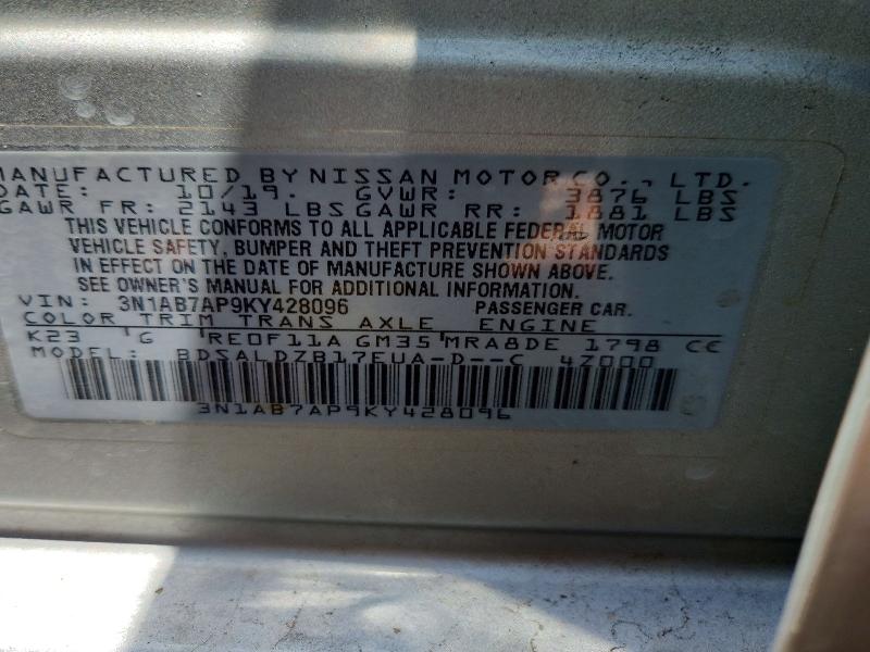 Aukcja sprzedaży 2019 Nissan Sentra, vin: 3N1AB7AP9KY428096, numer aukcji: 55810186