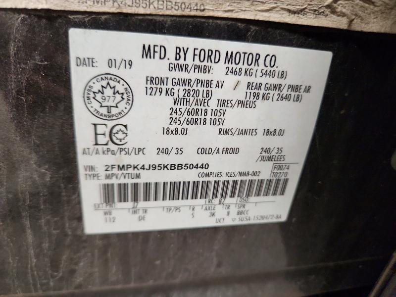 2019 Ford Edge მანქანა იყიდება აუქციონზე, vin: 2FMPK4J95KBB50440, აუქციონის ნომერი: 54525616