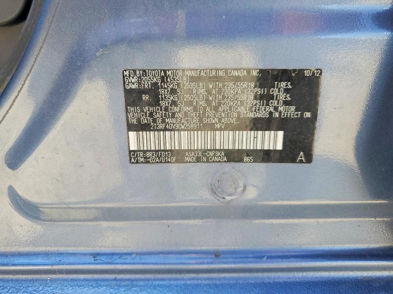 Aukcja sprzedaży 2012 Toyota Rav4, vin: 2T3RF4DV9CW258911, numer aukcji: 57289886