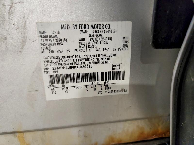 Aukcja sprzedaży 2019 Ford Edge, vin: 2FMPK4J96KBB39916, numer aukcji: 57363616