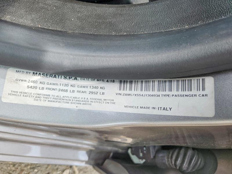 Продажа на аукционе авто 2018 Maserati Ghibli, vin: ZAM57XSS4J1304934, номер лота: 57940696