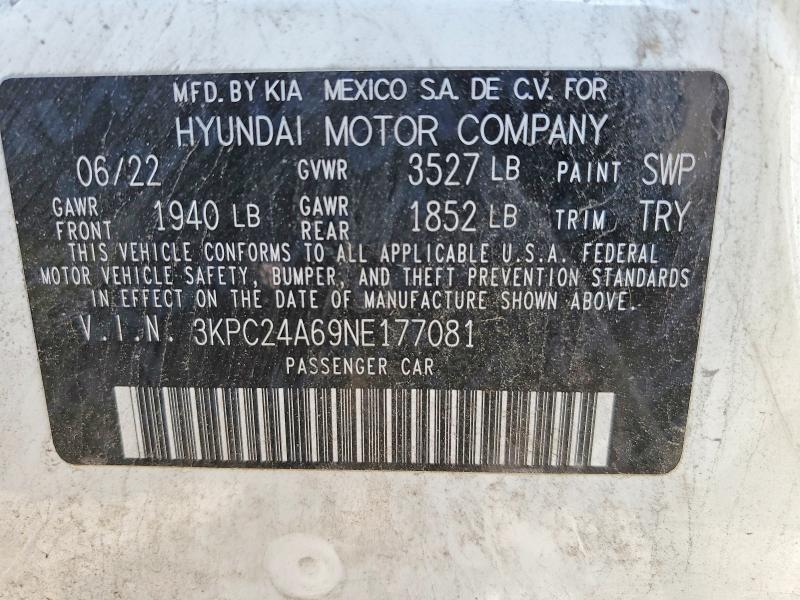 56450576 :رقم المزاد ، 3KPC24A69NE177081 vin ، 2022 Hyundai Accent مزاد بيع