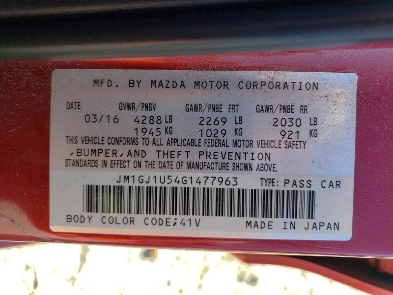 Aukcja sprzedaży 2016 Mazda 6, vin: JM1GJ1U54G1477963, numer aukcji: 56558716