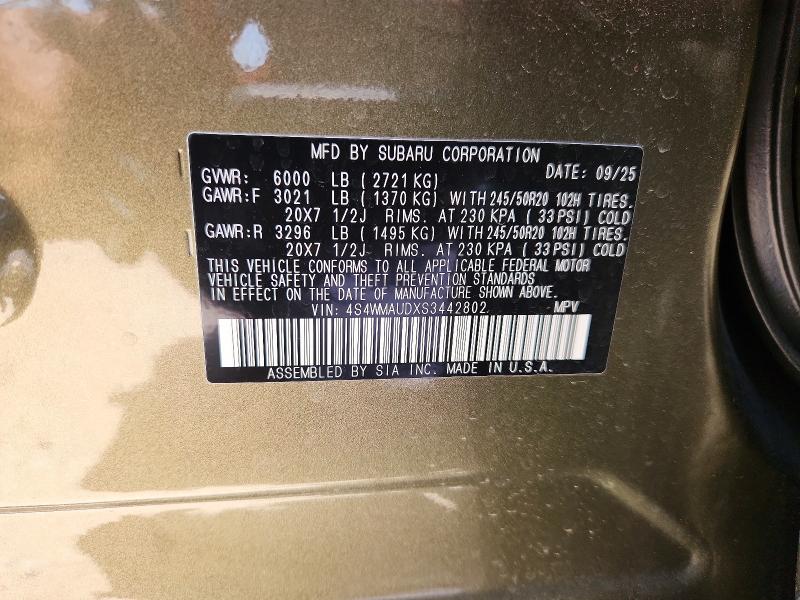 58354466 :رقم المزاد ، 4S4WMAUDXS3442802 vin ، 2025 Subaru Ascent مزاد بيع