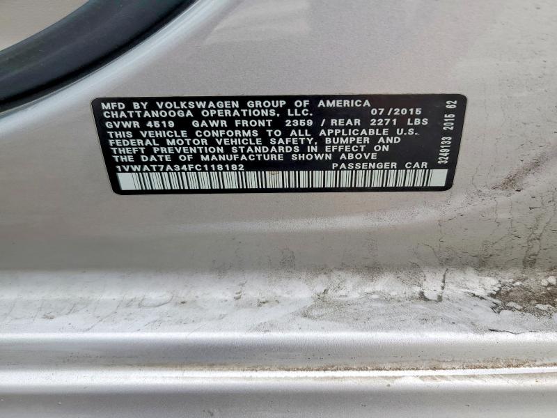58404236 :رقم المزاد ، 1VWAT7A34FC118182 vin ، 2015 Volkswagen Passat مزاد بيع