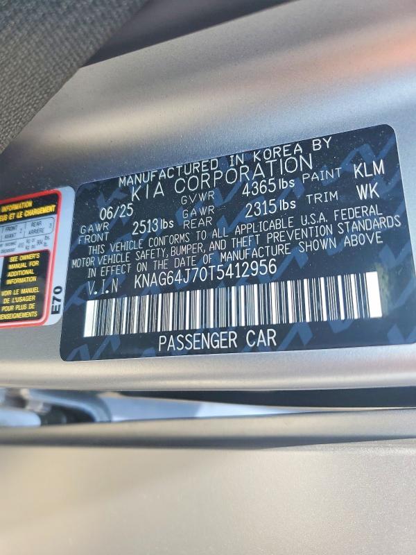 2026 Kia K5 მანქანა იყიდება აუქციონზე, vin: KNAG64J70T5412956, აუქციონის ნომერი: 57639986