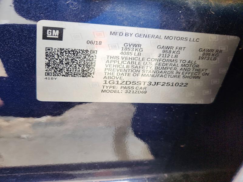 2018 Chevrolet Malibu მანქანა იყიდება აუქციონზე, vin: 1G1ZD5ST3JF251022, აუქციონის ნომერი: 58514516