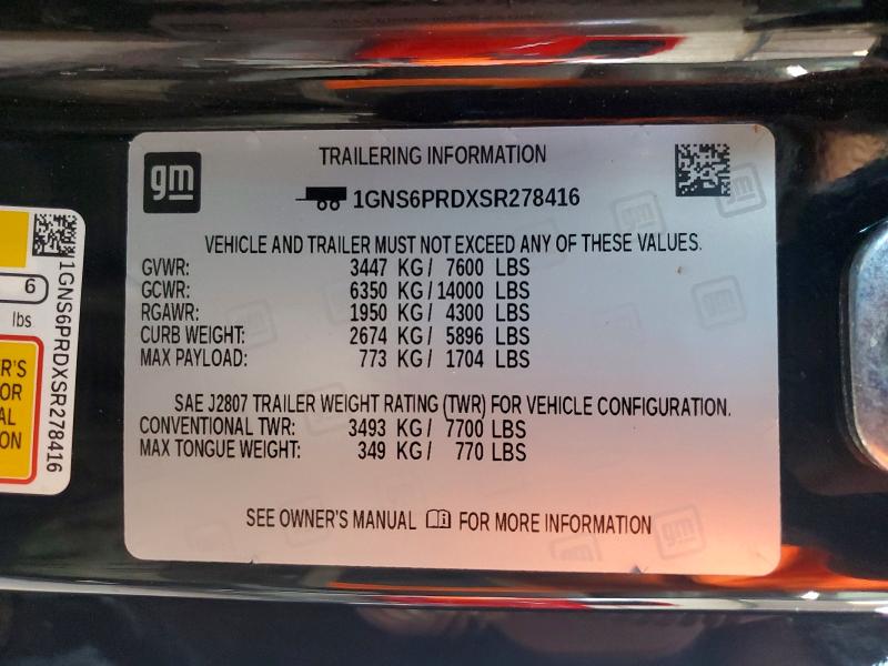 Продажа на аукционе авто 2025 Chevrolet Tahoe, vin: 1GNS6PRDXSR278416, номер лота: 54922956
