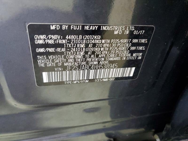 Продаж на аукціоні авто 2017 Subaru Forester, vin: JF2SJABC4HH538945, номер лоту: 57016116