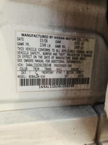 2006 Nissan Altima მანქანა იყიდება აუქციონზე, vin: 1N4AL11D26C206548, აუქციონის ნომერი: 57298916