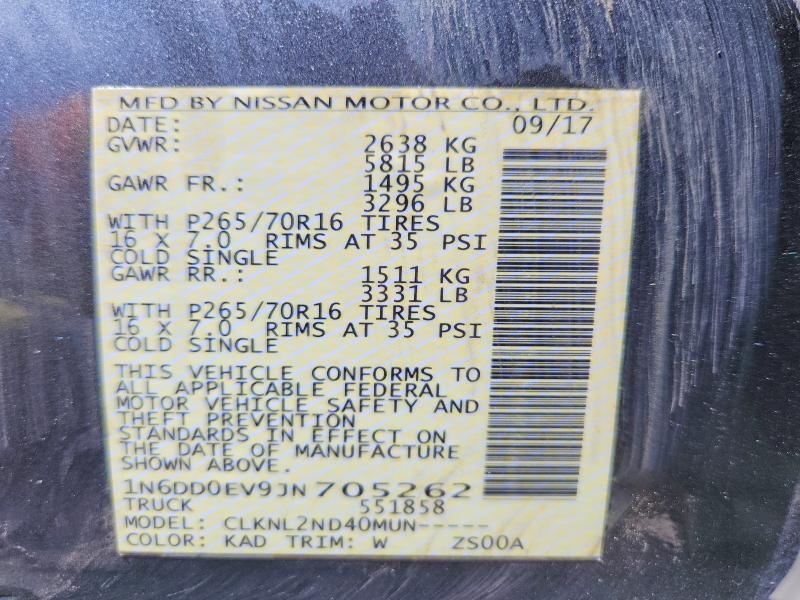 55961356 :رقم المزاد ، 1N6DD0EV9JN705262 vin ، 2018 Nissan Frontier مزاد بيع