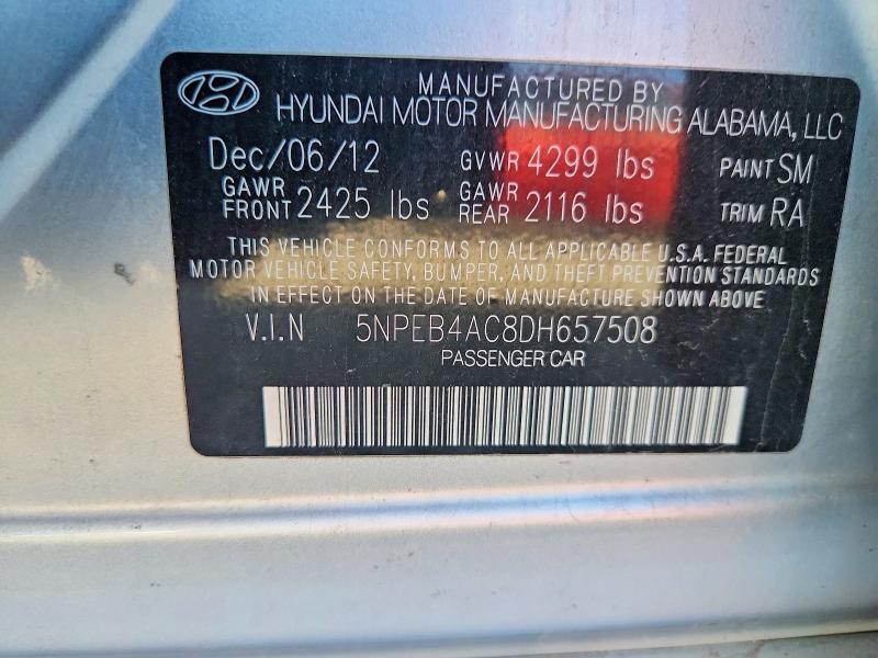 Aukcja sprzedaży 2013 Hyundai Sonata, vin: 5NPEB4AC8DH657508, numer aukcji: 56534516