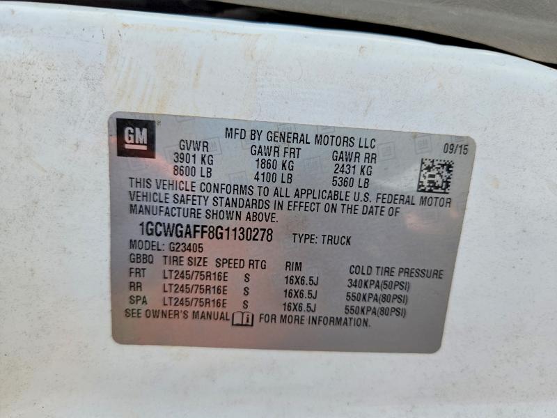 Продаж на аукціоні авто 2016 Chevrolet Express G2500, vin: 1GCWGAFF8G1130278, номер лоту: 56115256