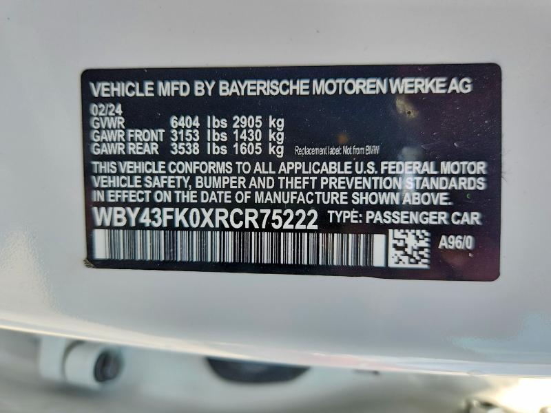 Продаж на аукціоні авто 2024 Bmw I5, vin: WBY43FK0XRCR75222, номер лоту: 54007546