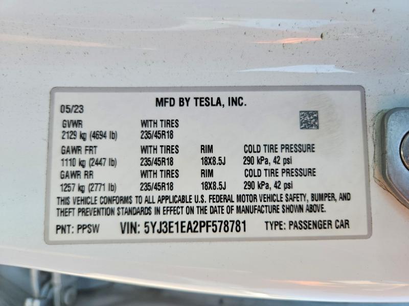 Продажа на аукционе авто 2023 Tesla Model 3, vin: 5YJ3E1EA2PF578781, номер лота: 56177256