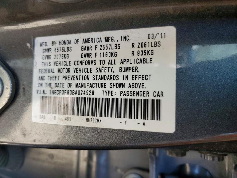Aukcja sprzedaży 2011 Honda Accord, vin: 1HGCP3F83BA024928, numer aukcji: 58314406