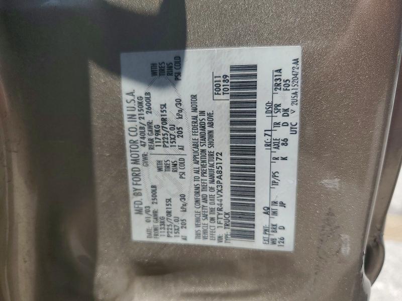 2003 Ford Ranger მანქანა იყიდება აუქციონზე, vin: 1FTYR44VX3PA85172, აუქციონის ნომერი: 56225916