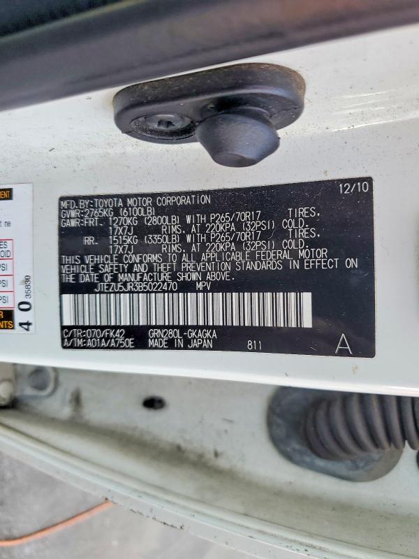 Auction sale of the 2011 Toyota 4runner, vin: JTEZU5JR3B5022470, lot number: 55749236