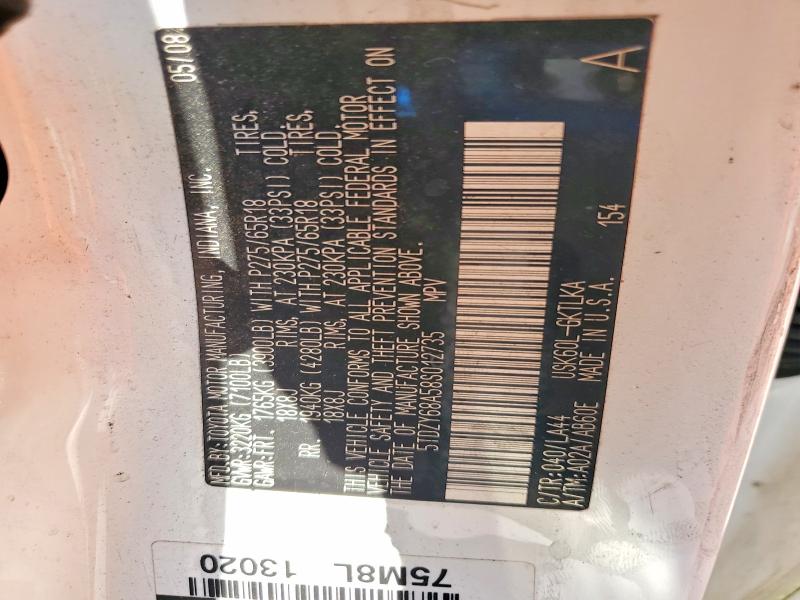 Aukcja sprzedaży 2008 Toyota Sequoia, vin: 5TDZY68A58S012735, numer aukcji: 59150516