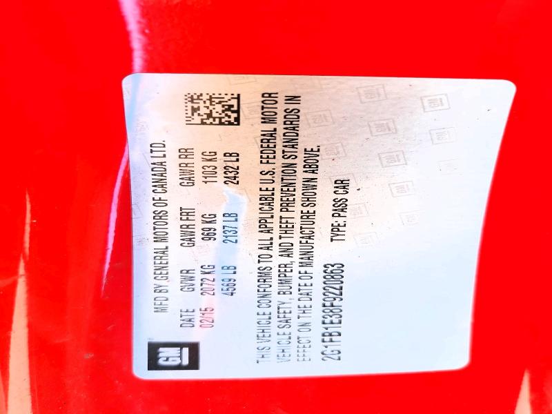 57474546 :رقم المزاد ، 2G1FB1E38F9220863 vin ، 2015 Chevrolet Camaro مزاد بيع