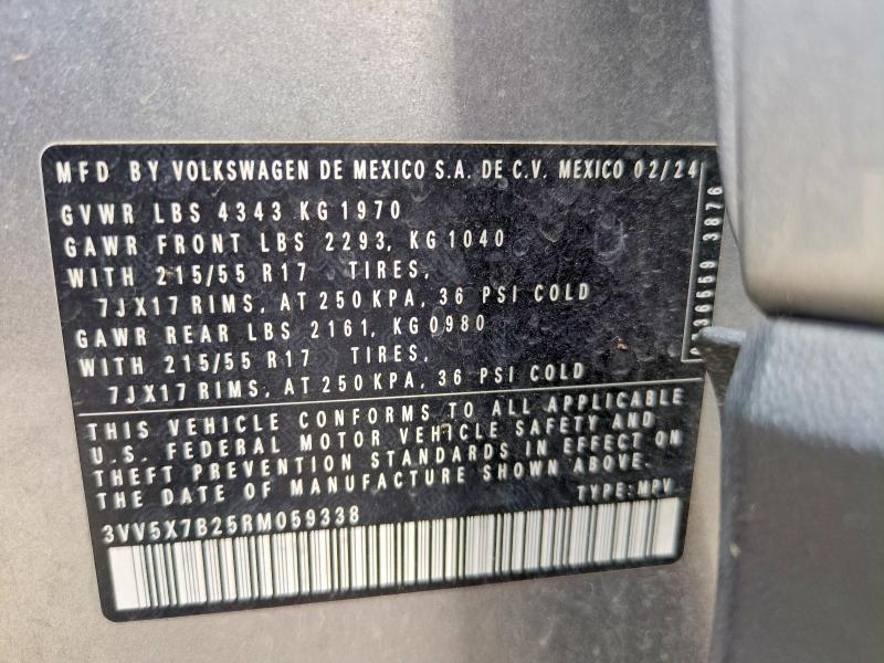 56755366 :رقم المزاد ، 3VV5X7B25RM059338 vin ، 2024 Volkswagen Taos مزاد بيع