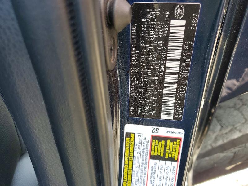 Продажа на аукционе авто 2021 Toyota Camry, vin: 4T1T11AK3MU568463, номер лота: 58100936