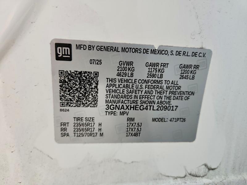 Aukcja sprzedaży 2026 Chevrolet Equinox, vin: 3GNAXHEG4TL209017, numer aukcji: 58038006