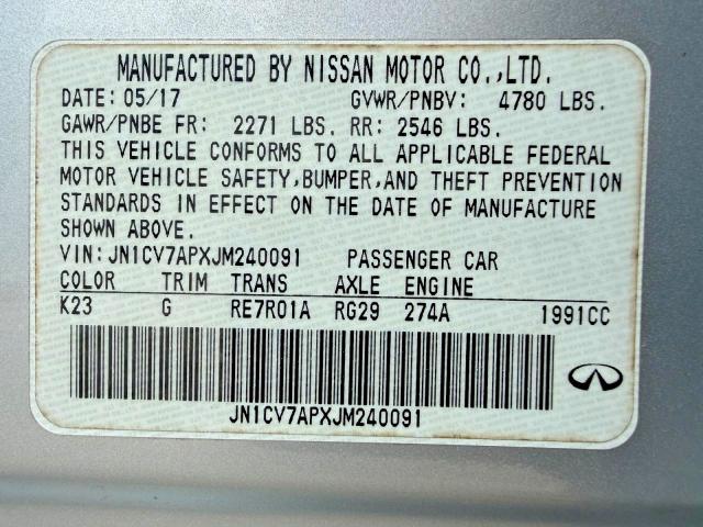 Продаж на аукціоні авто 2018 Infiniti Q50, vin: JN1CV7APXJM240091, номер лоту: 56174746