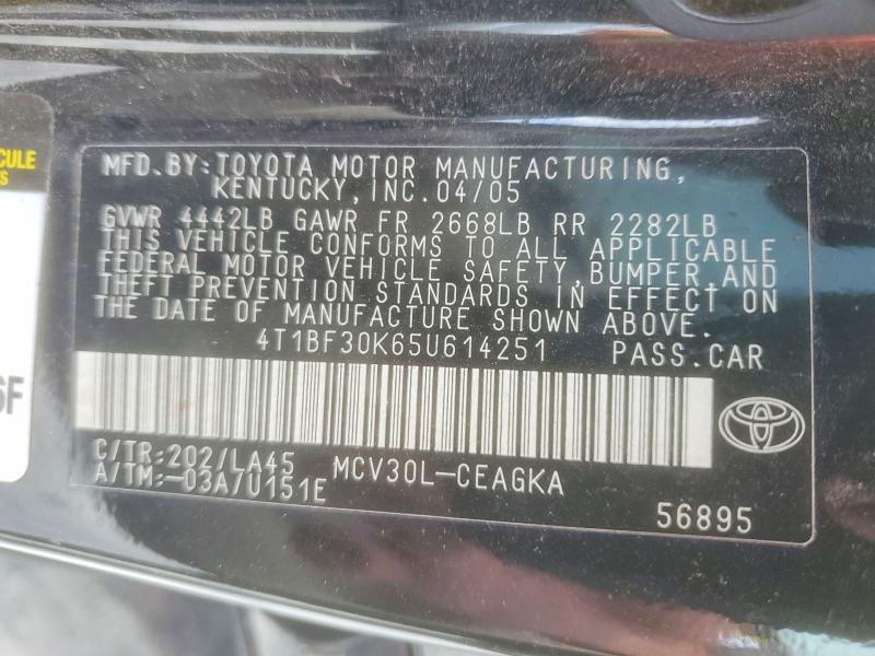 2005 Toyota Camry მანქანა იყიდება აუქციონზე, vin: 4T1BF30K65U614251, აუქციონის ნომერი: 57526496