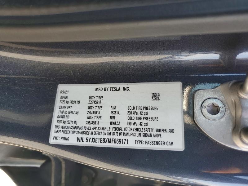 Aukcja sprzedaży 2021 Tesla Model 3, vin: 5YJ3E1EBXMF069171, numer aukcji: 55799776