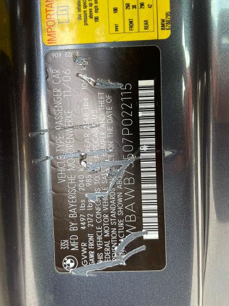 Продажа на аукционе авто 2007 Bmw 335, vin: WBAWB73507P022115, номер лота: 58546646