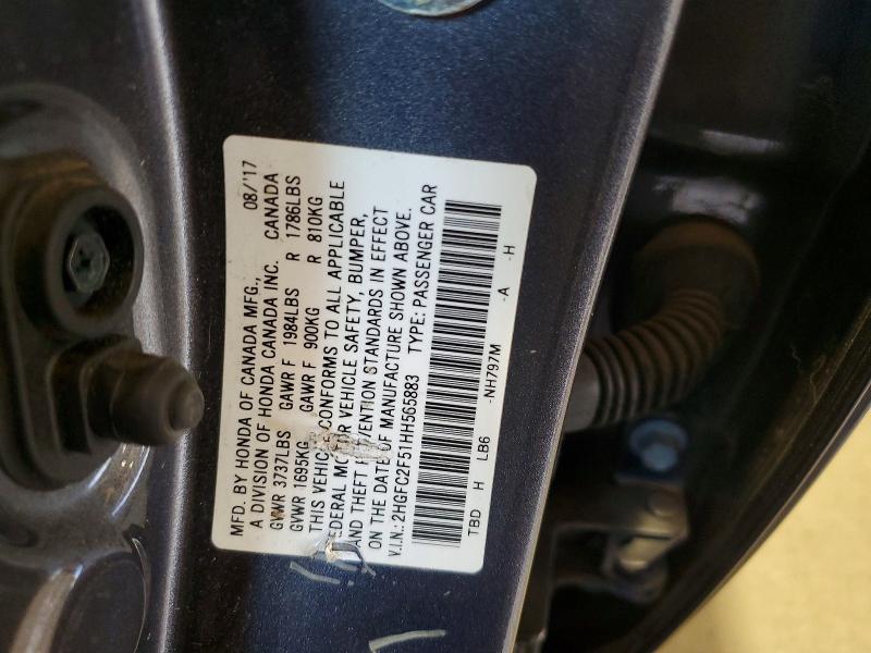 57614656 :رقم المزاد ، 2HGFC2F51HH565883 vin ، 2017 Honda Civic مزاد بيع