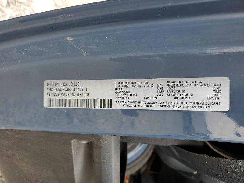 Продаж на аукціоні авто 2020 Ram Promaster 3500, vin: 3C6URVJG2LE147701, номер лоту: 58386066