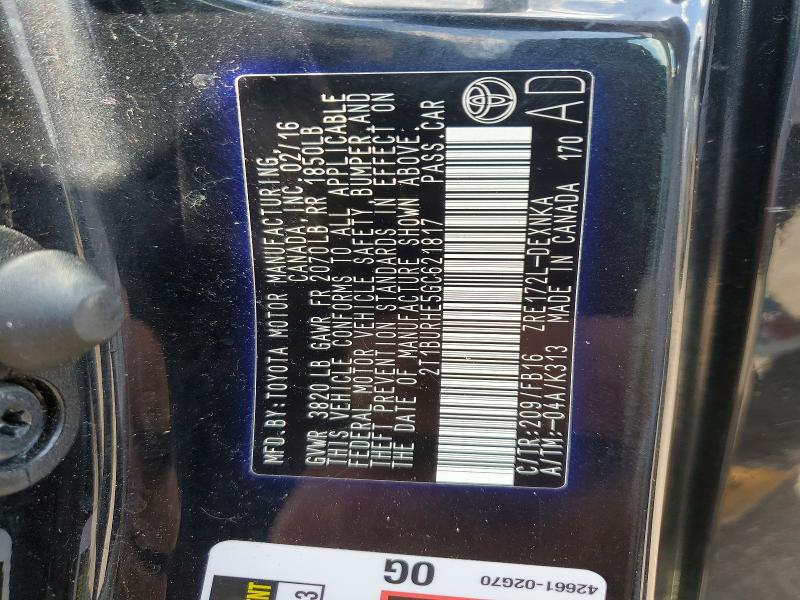 56862746 :رقم المزاد ، 2T1BURHE5GC621817 vin ، 2016 Toyota Corolla مزاد بيع