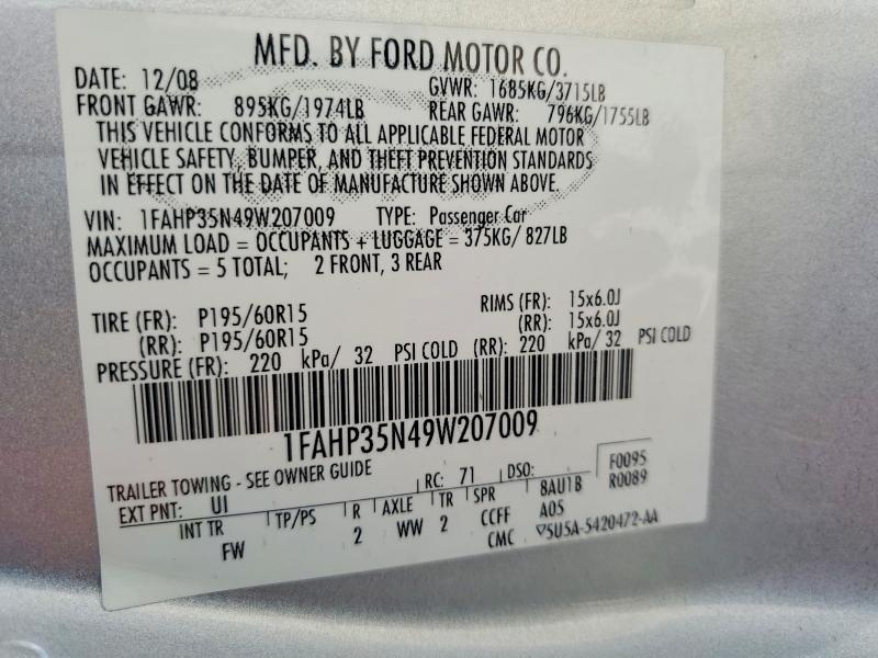 2009 Ford Focus მანქანა იყიდება აუქციონზე, vin: 1FAHP35N49W207009, აუქციონის ნომერი: 57090816