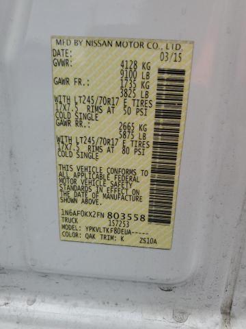 2015 Nissan Nv 2500 მანქანა იყიდება აუქციონზე, vin: 1N6AF0KX2FN803558, აუქციონის ნომერი: 55822246