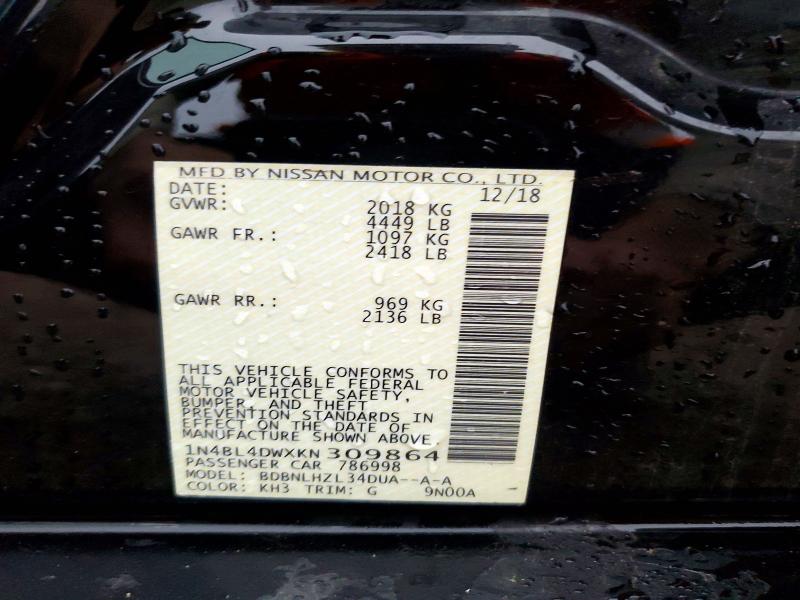 Продажа на аукционе авто 2019 Nissan Altima, vin: 1N4BL4DWXKN309864, номер лота: 57585076