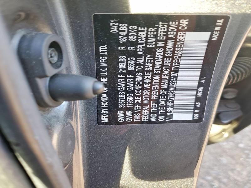 57957056 :رقم المزاد ، SHHFK7H62MU224107 vin ، 2021 Honda Civic مزاد بيع