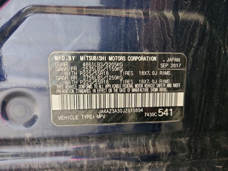 58541996 :رقم المزاد ، JA4AZ3A30JZ010894 vin ، 2018 Mitsubishi Outlander مزاد بيع