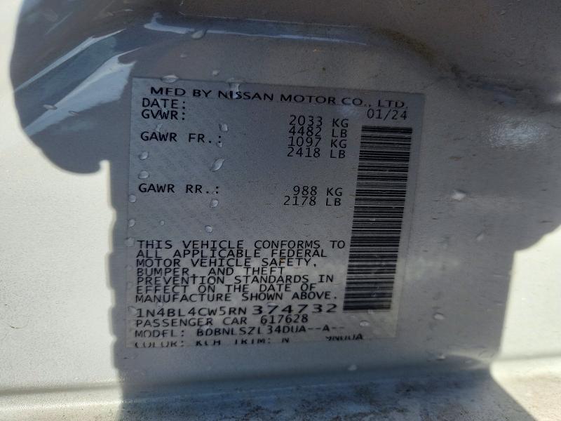 2024 Nissan Altima მანქანა იყიდება აუქციონზე, vin: 1N4BL4CW5RN374732, აუქციონის ნომერი: 55620296