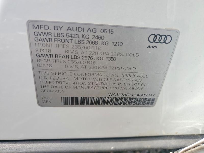 Aukcja sprzedaży 2016 Audi Q5, vin: WA1L2AFP1GA008947, numer aukcji: 58838356
