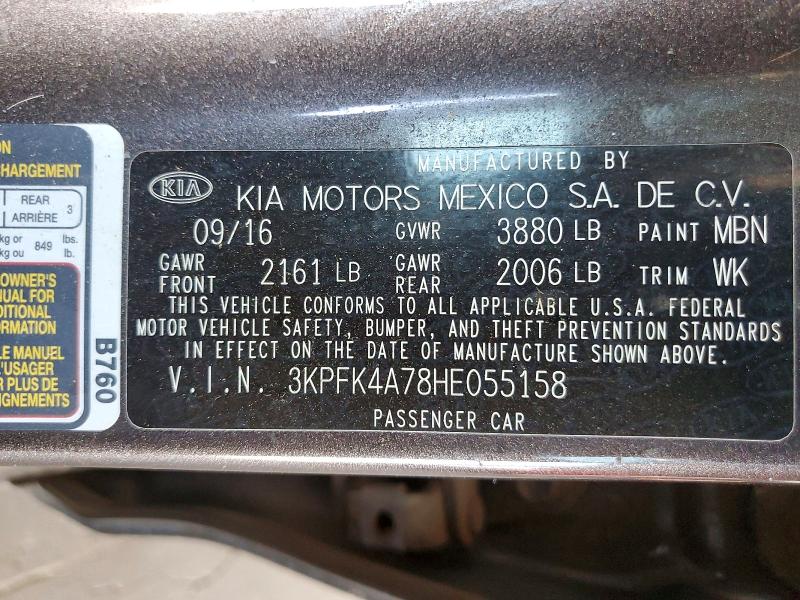 Продажа на аукционе авто 2017 Kia Forte, vin: 3KPFK4A78HE055158, номер лота: 55474836